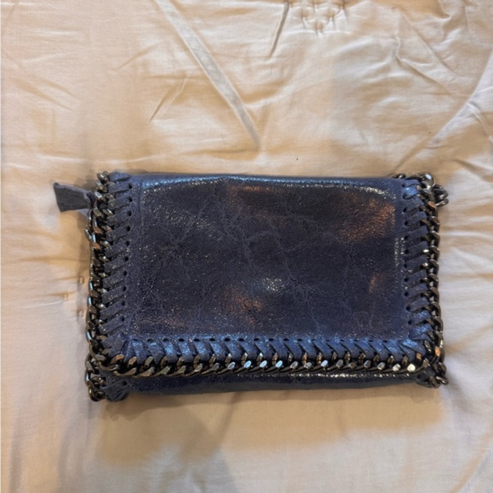 Blue Leather Clutch with Braided Edging